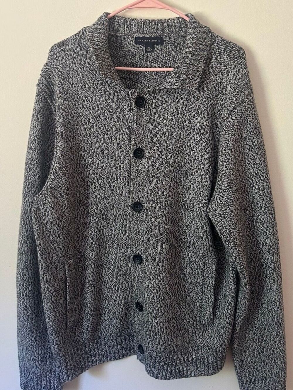 Banana Republic Men’s XL Merino Wool Marled Gray Button Front Cardigan
